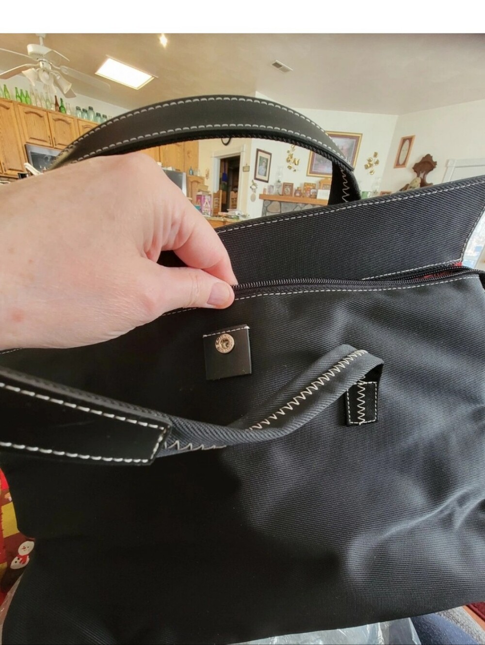 Maxx New York Handbag Black Nylon with White Stitching Purse